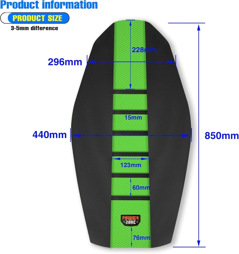MCHMFG Universal Ribbed Dirt Bike Seat Cover - Gripper Soft Seat Cover for Most Dirt Pit Bike Motorcycle Black-Green - Image 4